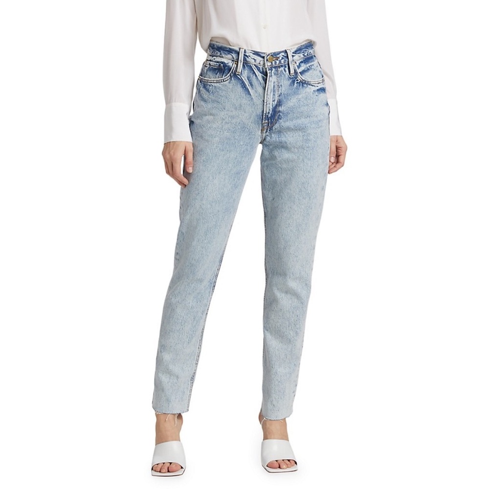 FRAME Le Piper Straight Leg Light Wash Raw Hem Firm Denim Blue Jeans size 30